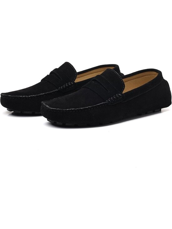 DCZTELG Men\'s Black Rubber Suede Penny Loafer Slip On Llightweight Casual Shoes